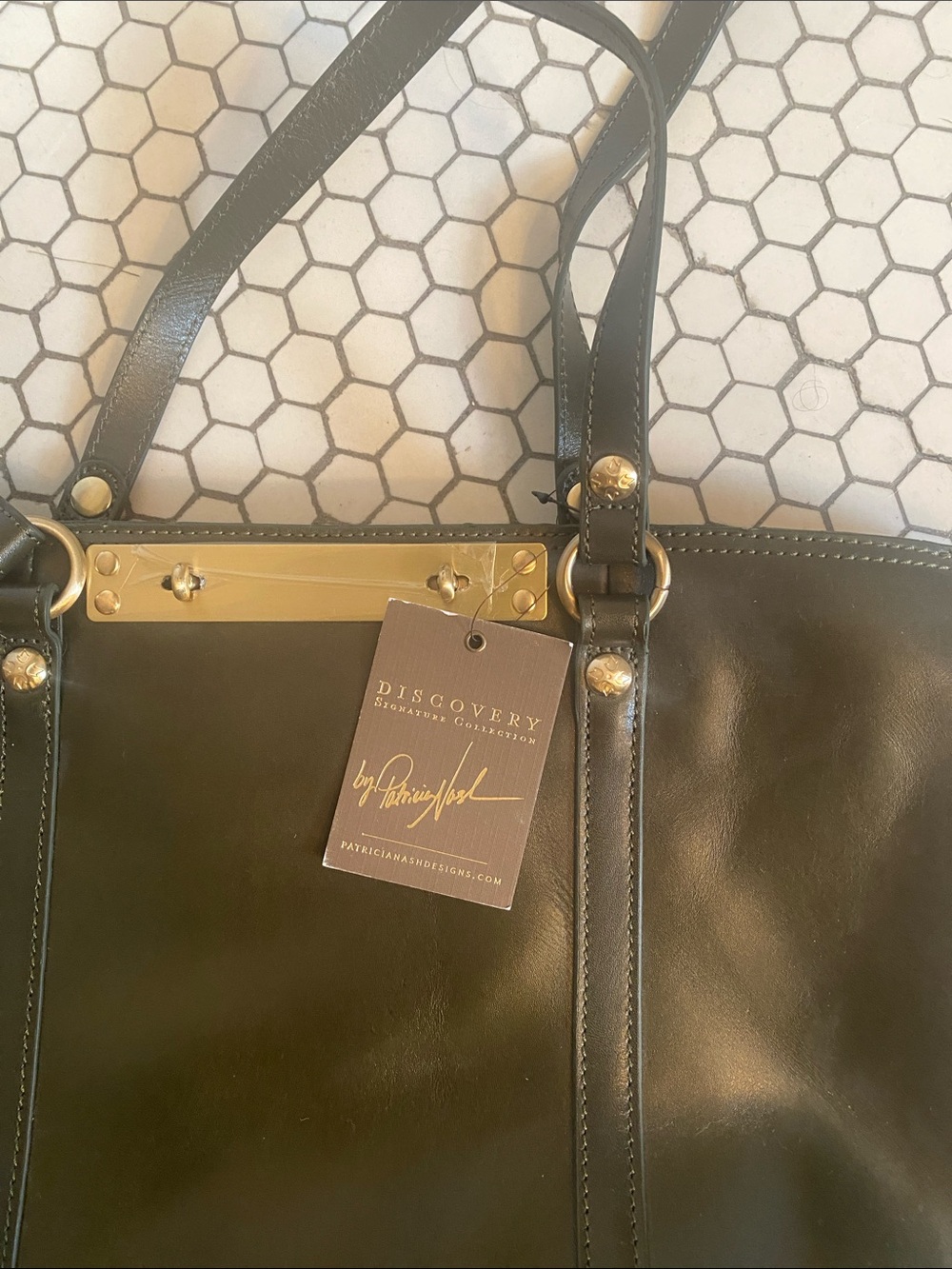Patricia Nash Olive Leather Tote with Gold Accent Hardware